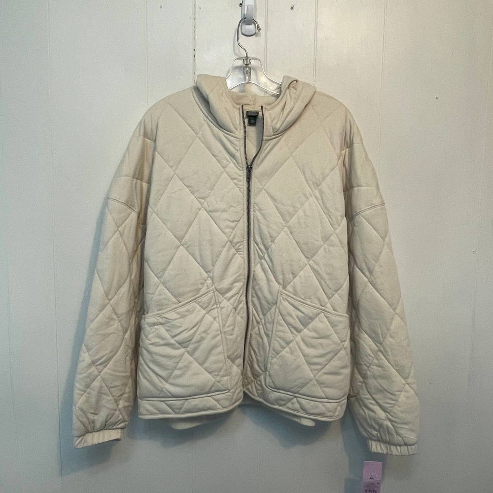 New Wild Fable Women Jacket XXL Cream Hooded Long Sleeve Full Zip Quilted Pocket